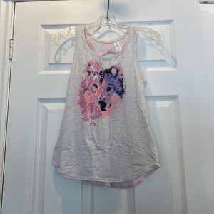 pink and heathered white ivivva tank top